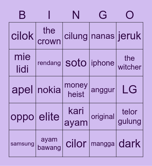 Bigel Bingo Card