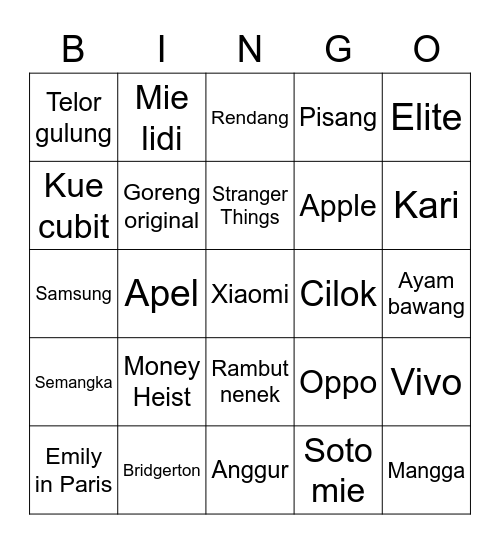 Punya Binta Bingo Card