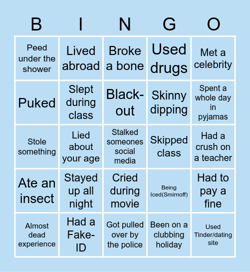 Never Have I Ever BEERBINGO Card