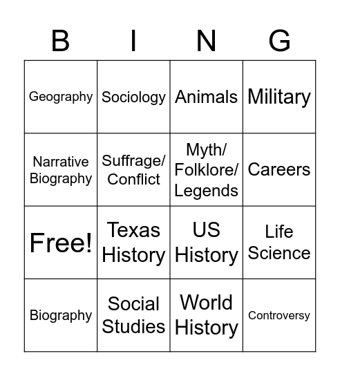 Secondary Nonfiction Bingo Card