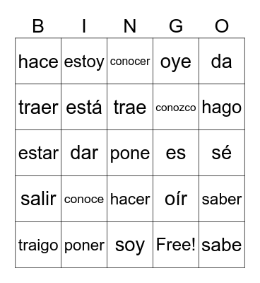 Go Yo Verbs Bingo Card
