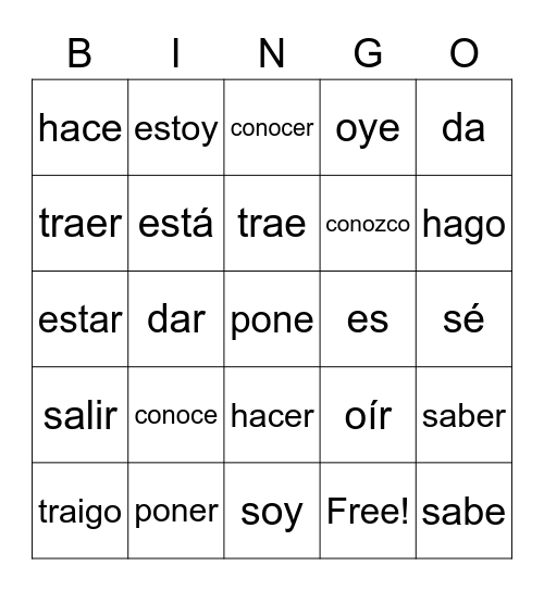 Go Yo Verbs Bingo Card