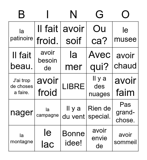 5-2 vocabulary Bingo Card
