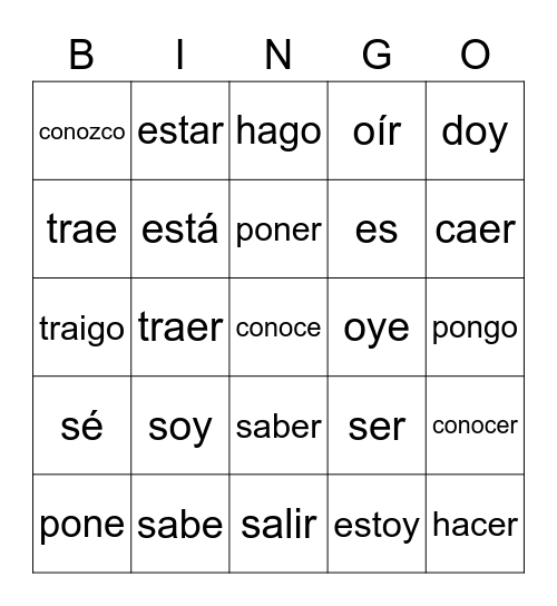 Go Yo Verbs Bingo Card