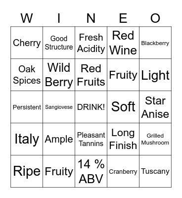 Rosso Col D'orcia Bingo Card