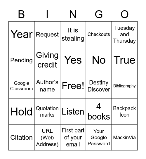 Review Bingo Card