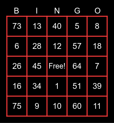 My bingo card. Bingo Card