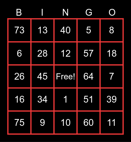 My bingo card. Bingo Card