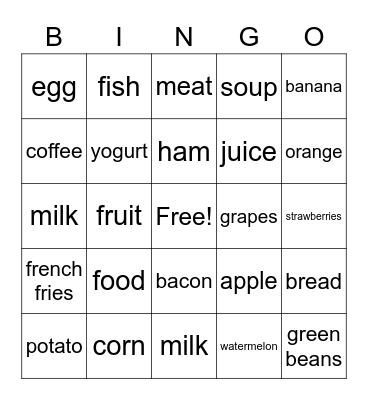 la comida Bingo Card