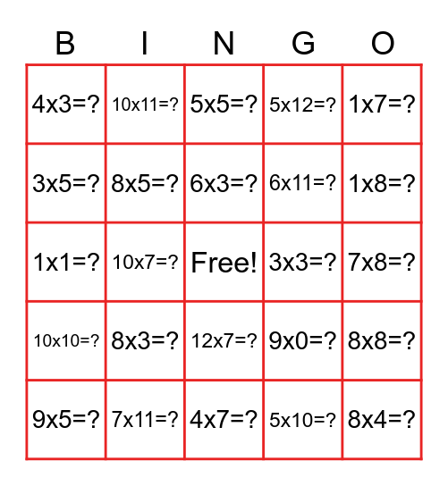 MULTIPLICATION Bingo Card