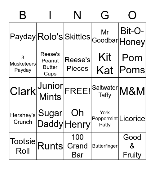 Candy Bars Bingo Card