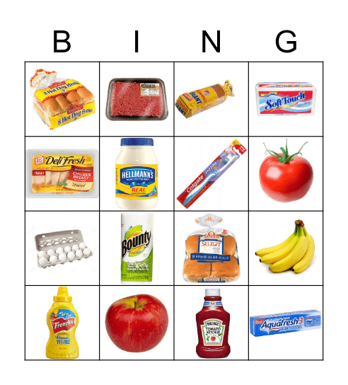 Groceries Bingo Card