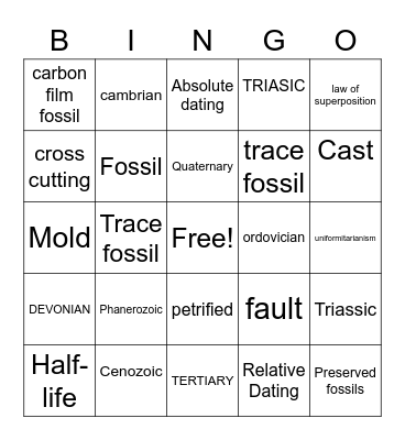Geologic Time Scale Bingo Card