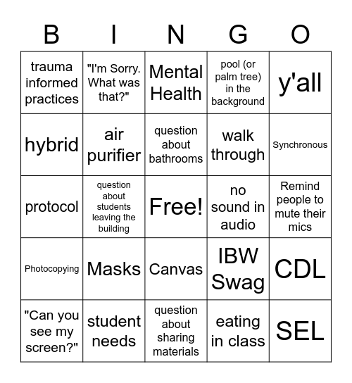 Hybrid Welcome Bingo Card