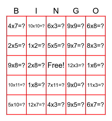 MULTIPLICATION Bingo Card