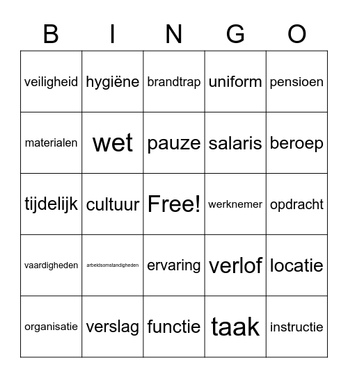 werk & taal Bingo Card