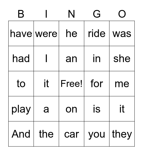ELL k-2 Bingo Card