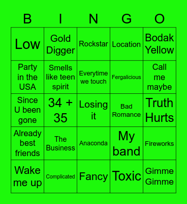 Spartacus Music Bingo 2 Bingo Card