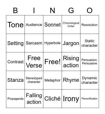 Literary Terms Bingo Card