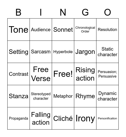 Literary Terms Bingo Card