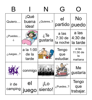 ¿Quieres ir conmigo? Bingo Card