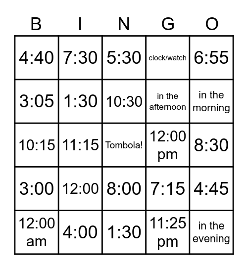 Che ore sono? Bingo Card