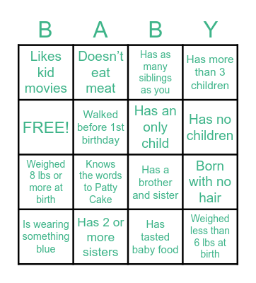 Baby Shower Ice Breaker Bingo Card