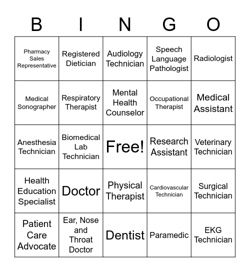 Health Science Careers Bingo Card