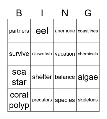 Coral Reefs! Bingo Card