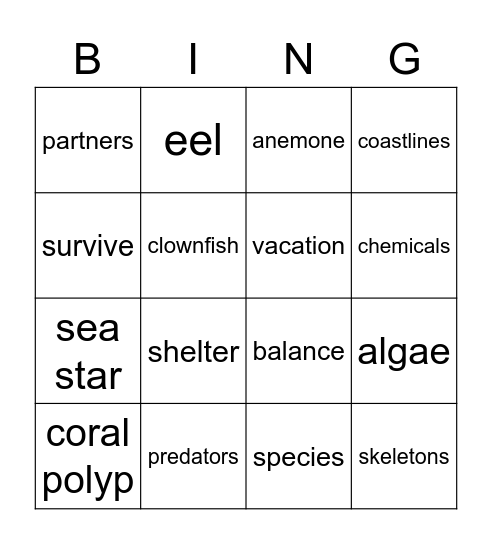 Coral Reefs! Bingo Card
