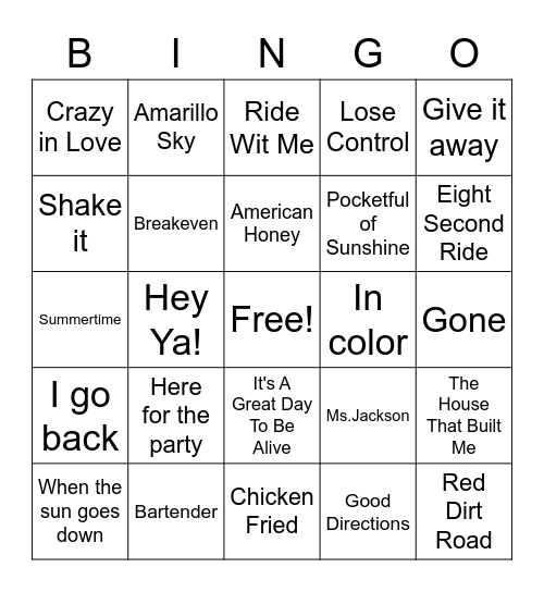 2000's Hits Bingo Card