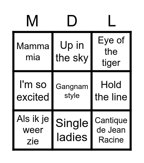 Muziekbingo Card