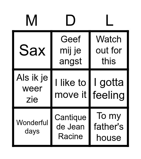 Muziekbingo Card