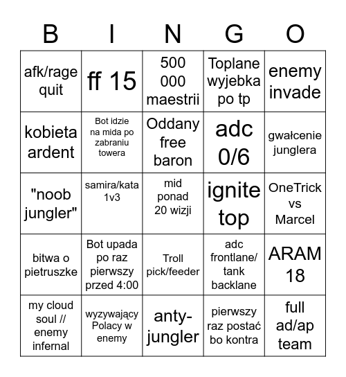 Ligo Lego Bingo Card