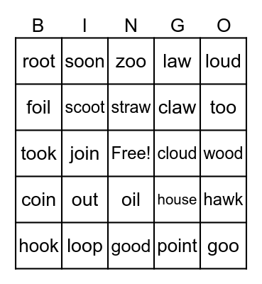 Diphthong Bingo Card