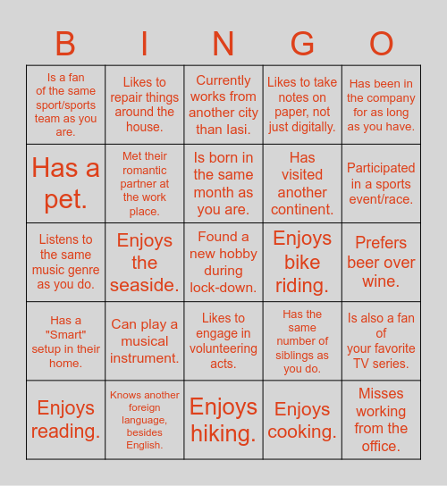 AMWeek social activity bingo Card