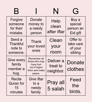 Act of Kindness Bingo Card