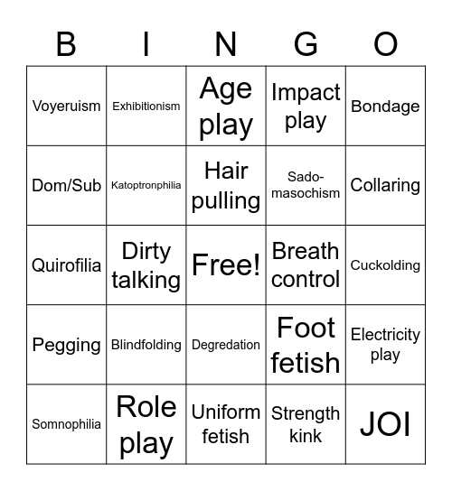 Kink-go Bingo Card
