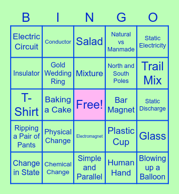 Physical Science Review Bingo Card