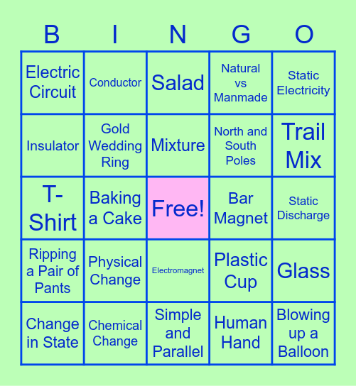 Physical Science Review Bingo Card