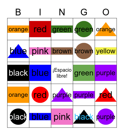 Colores y formas Bingo Card
