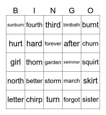 R-Controlled Vowels Bingo Card