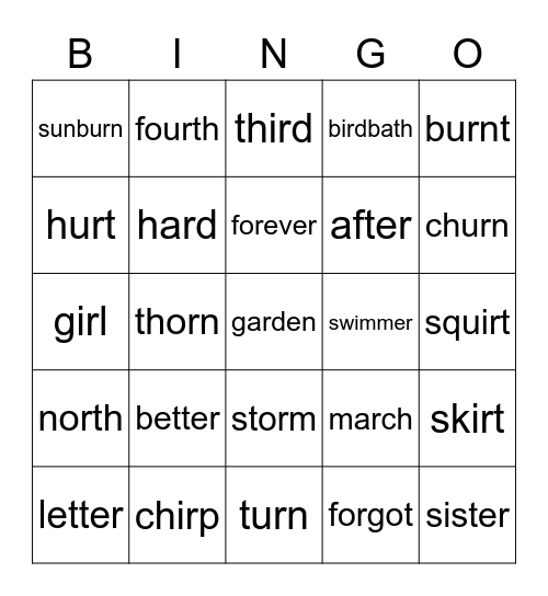 R-Controlled Vowels Bingo Card
