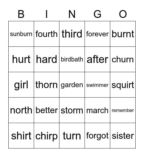 R-Controlled Vowels Bingo Card