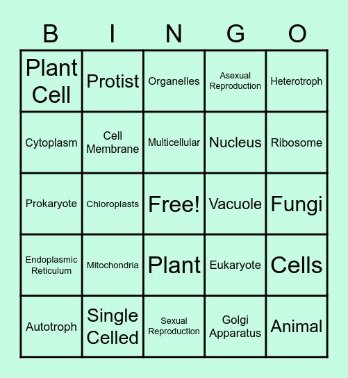 Cell Organelle Bingo Card