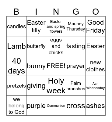 Lent Bingo Card