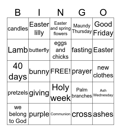 Lent Bingo Card