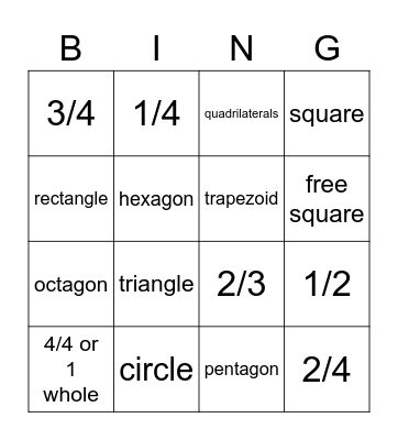 Geometry Vocabulary Bingo Card