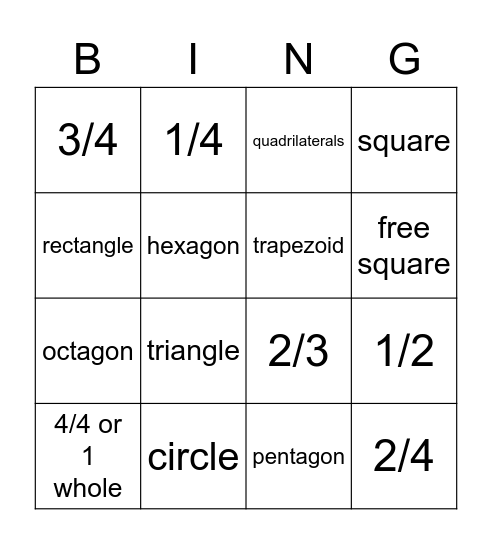 Geometry Vocabulary Bingo Card