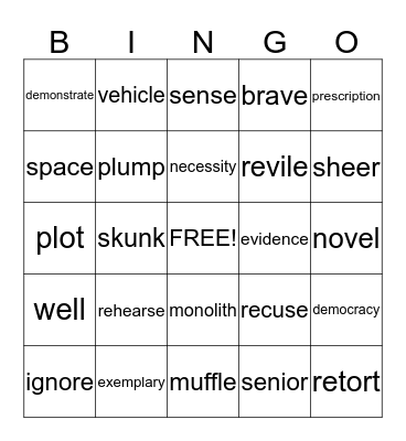 !!!!!Vocabulary Bingo!!!! Bingo Card